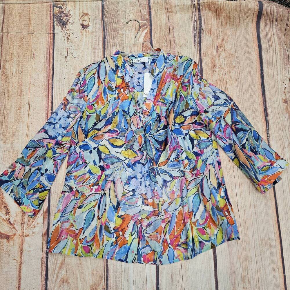 NEW ETHYL women's 3/4 sleeve blouse in multi
